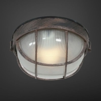 Đèn ốp trần cổ điển HD082_OP, hình bán nguyệt, chất liệu: kim loại sơn giả đồng + chao thủy tinh, IP65, đui đèn E27x 01 đui, KT(mm): D245 x H130