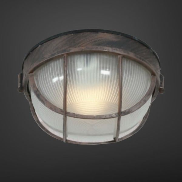 Đèn ốp trần cổ điển HD082_OP, hình bán nguyệt, chất liệu: kim loại sơn giả đồng + chao thủy tinh, IP65, đui đèn E27x 01 đui, KT(mm): D245 x H130