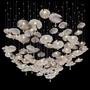 Bộ đèn pha lê và gốm sứ hoa dâm bụt  tích hợp led 3W 3000K, điện áp 110V kết hợp ,100 lá 2 kích thước D180 và D220mm (50+50) , mâm inox gương 8K trắng . KT(mm): L2000 x W1000 x H1400
