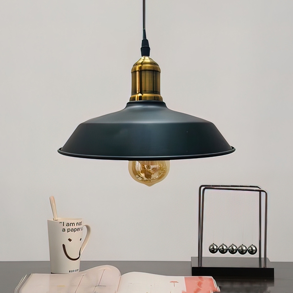 Thả đơn chao kín đen, chụp sắt mạ đồng, E27x01, mã TH065,2, KT (mm): D260