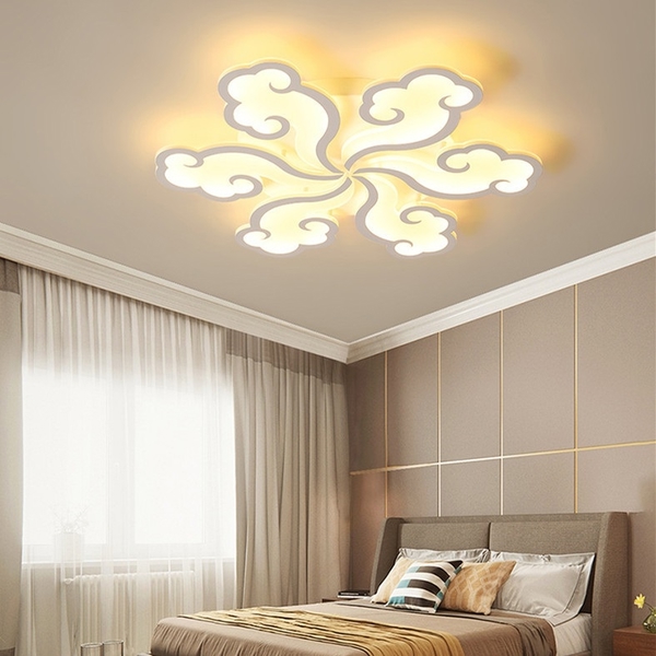 Đèn led mâm DM064, 6 cánh, 3 chế độ ánh sáng dimmer và điều khiển xa, khung trắng . KT(mm) : D600 x 100