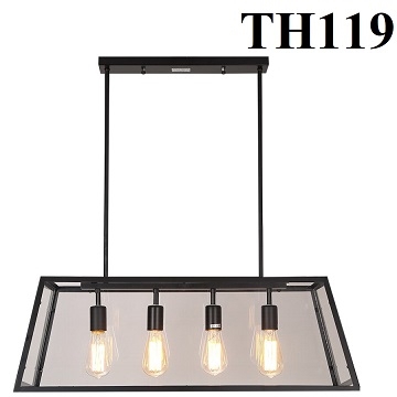 Đèn thả khung sắt thân đen chao thủy tinh trắng đui E27x4(chưa bóng)_TH119 Kích thước: 780x280x300mm