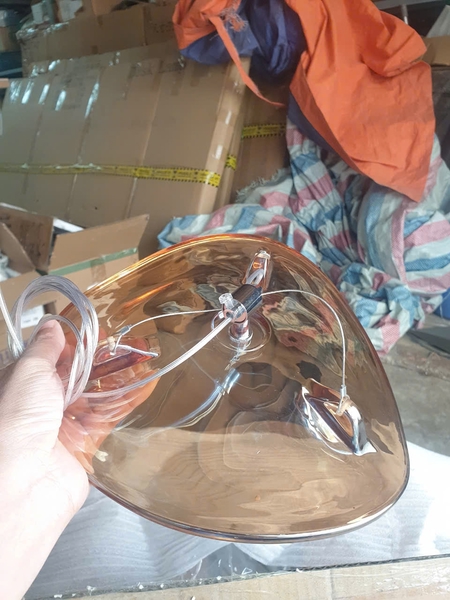 Đèn thả đơn PL090 sứa thủy tinh màu hổ phách D200mm, đui bóng G4. KT(mm): D200