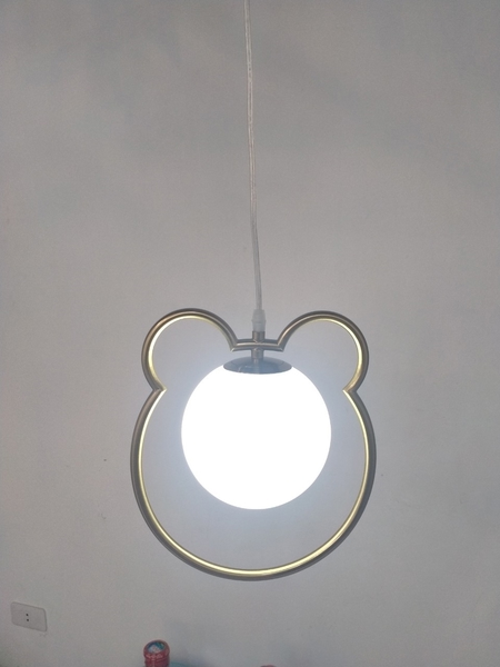 Đèn thả thân mạ đồng vàng mickey TH427 , chao thủy tinh đục D150 ,G9 x01 , KT(mm) : 350x350.