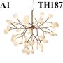 Đèn hera lá thủy tinh TH187A1 loại 36 bóng dạng cành thân sơn vàng, lá thủy tinh đục, KT(mm): 720 x 570