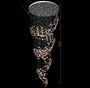 Bộ đèn chùm lá xoài xoắn Tinh Vân Hoàng Kim 025PL2 gồm 250 lá xoài xoắn 2 kích thước, mix 3 màu trắng, hổ phách và màu lẫn, 20 sao pha lê G4, 18 đèn dimmer 3 màu L40 có điều khiển xa, dây có đính hạt pha lê, mâm tròn inox gương trắng, KT(mm): D1200 x H3500