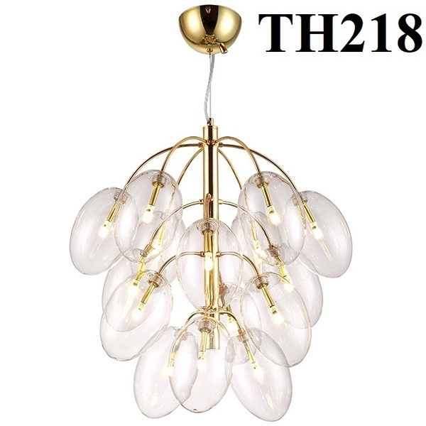 Đèn thả hợp kim vàng, chao thủy tinh trắng chùm nho TH218, G4 x 07, KT(mm): 380 x 550