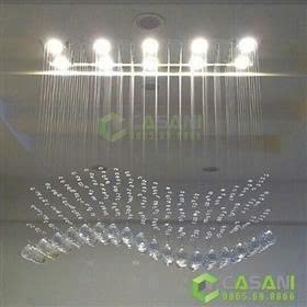 Đèn chùm pha lê thả thông minh PL007 lượn sóng, mâm inox gương trắng hình chữ nhật, KT(mm): 800 x 300 x 450