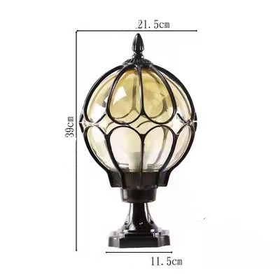Đèn trụ cổng màu đen, đế phi 115mm, KT(mm): 390x215