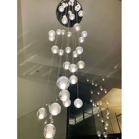 Bộ đèn chùm bocci TH177, mâm hình tròn inox gương trắng, gồm 52 quả thả tự do, KT(mm): D1000 x H6000. Đã bao gồm bóng G4_1.5W