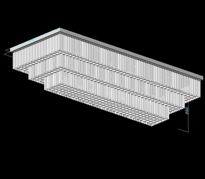 Đèn chùm pha lê thả thông minh 024PL3, COB D40 dimmer 3 màu có điều khiển xa, mâm inox gương vàng hình chữ nhật , KT(mm): L2350*W1000*H550