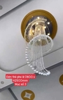 Đèn chùm pha lê thả thông tầng 074PL cao cấp 12 đèn dimmer 3 màu COB có điều khiển xa, mâm tròn inox gương trắng, KT(mm): D800 x H2500