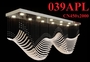 Bộ đèn chùm ống thủy tinh cong PL039.A, mâm hình chữ nhật inox gương trắng, 42 ống thủy tinh hổ phách, có điều khiển xa, đèn dimmer COB 3 màu max 84W min 12W, KT(mm): L1400*W450*H700