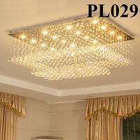 Đèn chùm pha lê thả thông minh PL029 có 2 tầng gồm 561 dây treo pha lê, 32 mắt COB dimmer có điều khiển xa, mâm hình chữ nhật inox gương trắng, KT (mm): L2000 x W1000 x H800