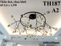 Đèn hera lá thủy tinh TH187A2 loại 45 bóng dạng vòng thân đen, lá thủy tinh khói, KT(mm): 1050 x 400