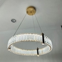 Đèn chùm Ring pha lê tam giác nhám 50% rọi điểm thân mạ đồng, tích hợp led dimmer 3 màu, mã TH513.1, KT (mm): D800 bản 30x75