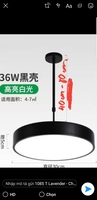 Đèn thả đơn màu đen HD058, tích hợp led ánh sáng trắng, công suất 36w, KT(mm): D300 x H85