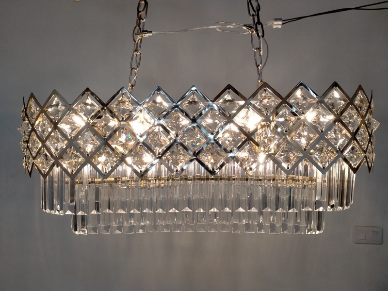 Đèn chùm Pha lê hình chữ nhật đui E14x8(chưa bóng)_TH453 Kích thước: 800mm