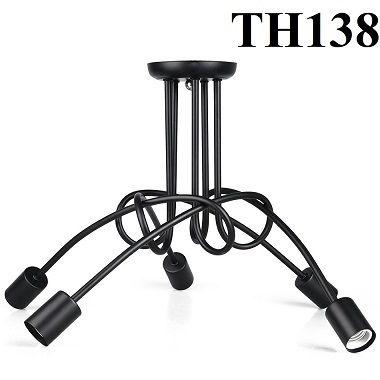 Đèn thả 5 thanh sắt đan đen TH138, E27 x 5, KT(mm): 700 x 400