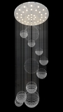 Đèn chùm pha lê thả thông minh PL008, Inox gương trắng, pha lê cầu xoắn ốc, KT(mm): D1500 x H3500, 1141 hạt