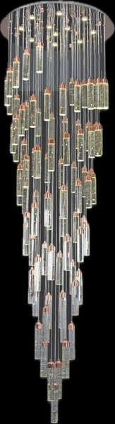 Bộ đèn chùm TH474, mâm tròn inox gương trắng, 72 đèn thả tích hợp led công suất 2w dây dài nhất 3m, 17 mắt COB dimmer có điều khiển xa, KT(mm): D800 x H3000