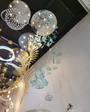 Đèn chùm pha lê thả thông minh PL030 lá phong, Inox gương trắng, 58 lá phong xanh dương nhạt , KT(mm): D800xH2300