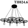 Đèn thả rọ sắt hình bánh xe sáu thân đen, đui E27x6(chưa bóng)_TH024 Kích thước: 1150x600mm