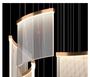 Bộ đèn chùm HD091, không mâm, gồm 4 đèn dài 1300mm, 12 đèn dài 750mm, 4 đèn dài 500mm. Đèn inox gương mạ đồng bản 13x20 và mika tán quang 8x240, tích hợp led 3000K, KT(mm): L2800*W2200*H2800
