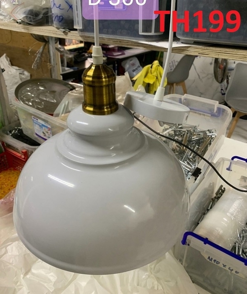 Thả đơn chao cổ bóp trắng, chụp sắt mạ đồng, E27x01, mã TH199,1, KT (mm): D300