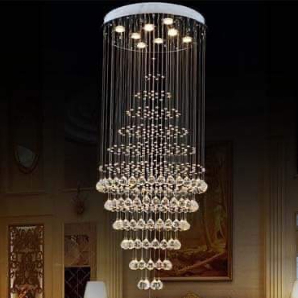 Đèn chùm pha lê thả thông minh PL055, Inox gương trắng, KT(mm): D800xH2500, 168 dây