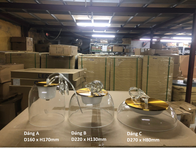 Đèn thả thủy tinh trắng trong kiểu C đèn thả TH504, KT(mm): D270 x H80