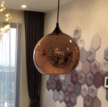 Đèn thả thủy tinh hở đáy màu hồng TH093 , E27 x 1 , KT(mm) : 250