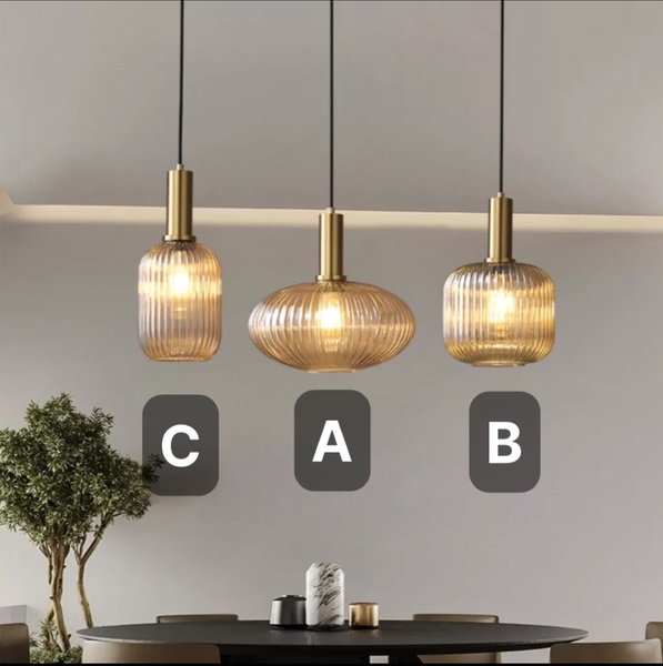Đèn thả thủy tinh màu hổ phách  kiểu B đèn thả TH342 , E27 x 1, KT(mm) : 200