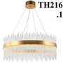 Đèn chùm Ring pha lê ống 2 lớp thân mạ đồng, tích hơp led dimmer 3 màu, mã TH216.1, KT (mm): D800xH350