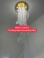 Đèn chùm pha lê thả thông tầng PL074 cao cấp dimmer 3 màu COB có điều khiển xa, mâm tròn inox gương vàng, KT(mm): D800 x H3000