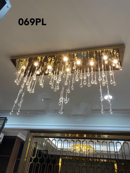 Đèn chùm pha lê thả thông minh PL069, inox gương trắng HCN,  COB, KT(mm): 1200x300
