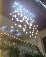 Bộ đèn chùm bocci TH177, mâm hình chữ nhật inox gương trắng , gồm 80 quả thả tự do, dây max 4m, KT(mm): L1200 x W800 x H4000
