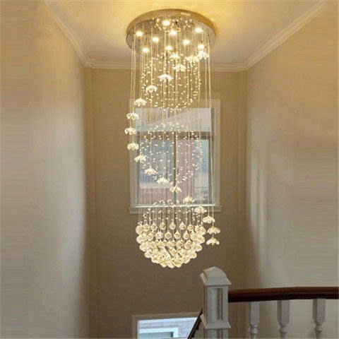 Đèn chùm pha lê thả thông minh PL021D, đèn dimmer 3 màu có điều khiển xa, mâm tròn inox gương trắng, KT(mm): D1000 x H2000