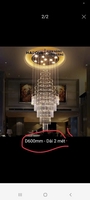 Đèn chùm pha lê thả thông minh PL070, Inox gương trắng tròn, KT(mm): D600*H3000