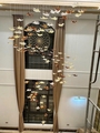 Bộ đèn chùm nghệ thuật PL030 gồm 84 lá, 15 đèn dimmer 3 màu L55, mâm tròn inox gương vàng, KT(mm): 1200*3000