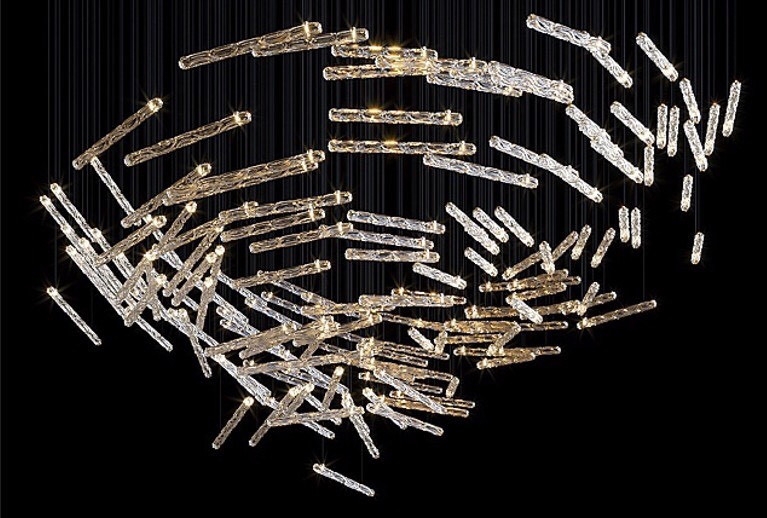 Đèn chùm pha lê thả thông minh PL081 gồm 90 ống D30 x H300mm có đèn G4 ánh sáng vàng, không mâm, KT(mm): 1600 x 1600 x 3000
