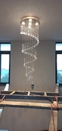 Đèn chùm pha lê thả thông minh PL071, Inox gương trắng tròn, 61 dây pha lê, 06 mắt COB, KT(mm): D600xH2000