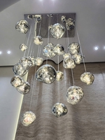 Bộ đèn chùm TH343, mâm hình vuông inox gương trắng, gồm 25 quả màu bạc thả tự do( D200: 9 cái + D280: 10 cái + D360: 6 cái), dây dài 3m, KT(mm): L1000 x W1000 x H3000