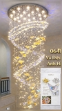 Đèn chùm pha lê cao cấp 064PL2 Vũ Điệu Hồ Điệp Ánh Hổ Phách gồm 300 bướm pha lê mix 3 kích thước, 45 lá phong hổ phách, 28 đèn COB D40 dimmer 3 màu có dk xa L40, mâm tròn inox gương trắng, KT(mm): D1500 X H4000