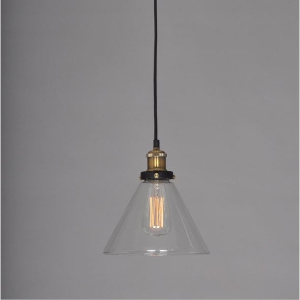 Đèn thả chao thủy tinh màu trắng trong, đui đồng TH044, đui nhôm mạ đồng KT(mm) :185 x 230 , E27 x 01