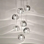 Đèn chùm thả thông minh TH177.4 gồm mâm tròn inox gương trắng 8K, 50 quả thả màu trắng trong, KT(mm): D1000 x H3000