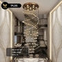 Đèn chùm pha lê thả thông minh 116PL, mâm tròn inox gương trắng, KT(mm): D800 x H3500