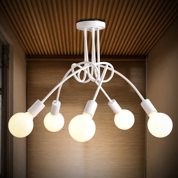 Đèn thả 5 thanh sắt đan trắng TH138, E27 x 5, KT(mm): 700 x 400