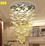 Đèn chùm pha lê thả thông minh PL030 gồm 150 lá phong chia 3 màu, mâm tròn inox gương trắng, 12 mắt COB dimmer có điều khiển xa, KT(mm): D800 x H3000