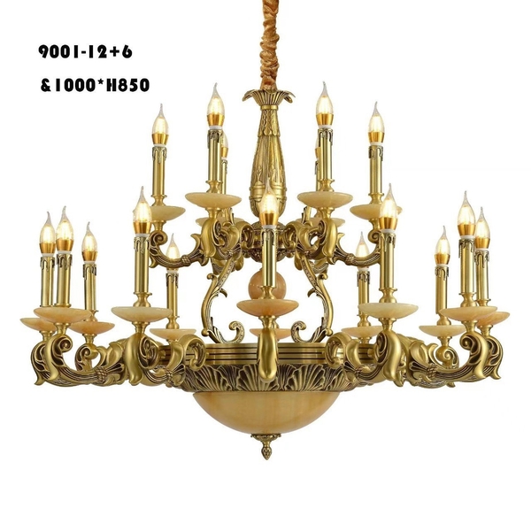 Đèn chùm đồng HD057, chất liệu đồng và đá, E14x18, KT(mm): D1000*H850